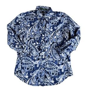Lauren Ralph Lauren Top Womens M Button Up Multicolor Paisley 3/4 Sleeve Casual